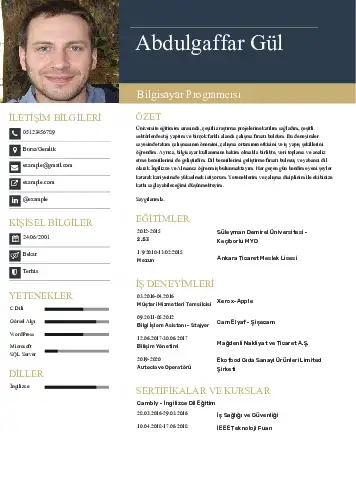 Bilgisayar Programcısı CV Örnekleri cv indir